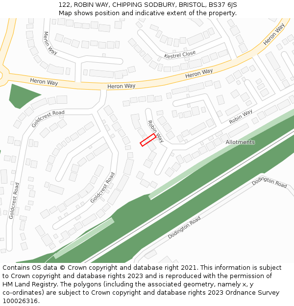 122, ROBIN WAY, CHIPPING SODBURY, BRISTOL, BS37 6JS: Location map and indicative extent of plot