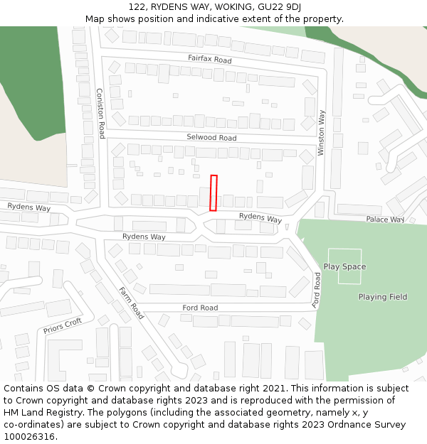 122, RYDENS WAY, WOKING, GU22 9DJ: Location map and indicative extent of plot