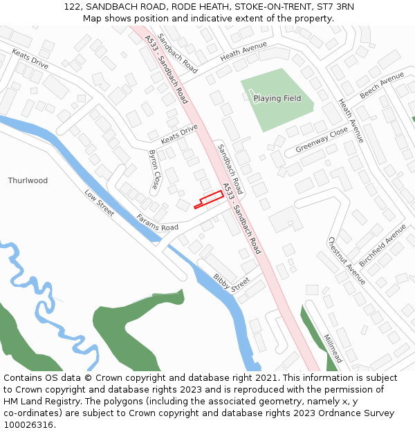 122, SANDBACH ROAD, RODE HEATH, STOKE-ON-TRENT, ST7 3RN: Location map and indicative extent of plot