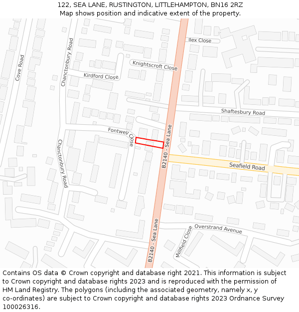 122, SEA LANE, RUSTINGTON, LITTLEHAMPTON, BN16 2RZ: Location map and indicative extent of plot
