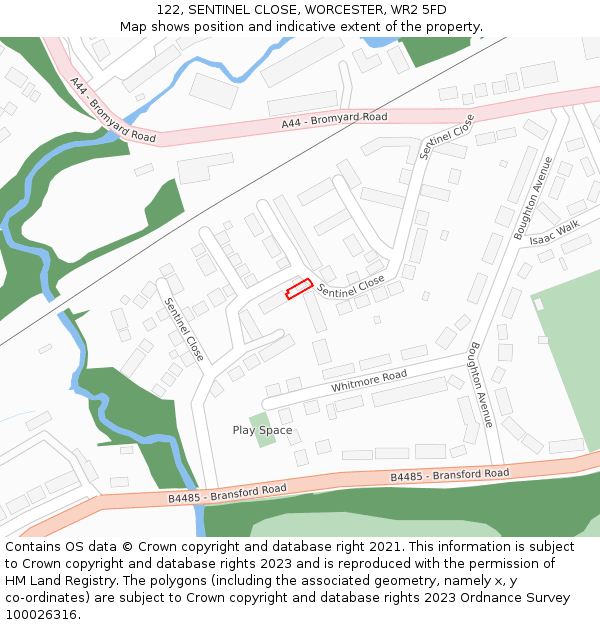 122, SENTINEL CLOSE, WORCESTER, WR2 5FD: Location map and indicative extent of plot