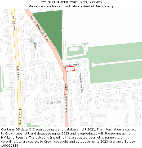 122, SHELFANGER ROAD, DISS, IP22 4DX: Location map and indicative extent of plot