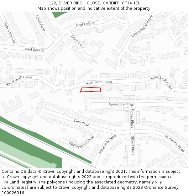 122, SILVER BIRCH CLOSE, CARDIFF, CF14 1EL: Location map and indicative extent of plot