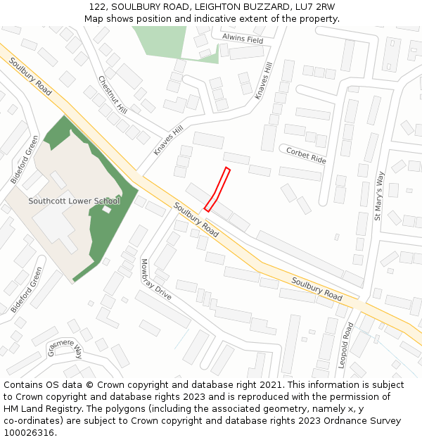 122, SOULBURY ROAD, LEIGHTON BUZZARD, LU7 2RW: Location map and indicative extent of plot