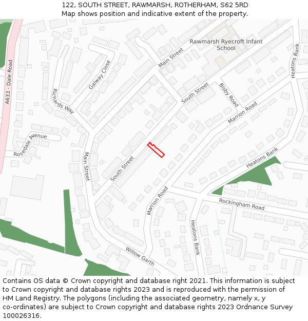 122, SOUTH STREET, RAWMARSH, ROTHERHAM, S62 5RD: Location map and indicative extent of plot