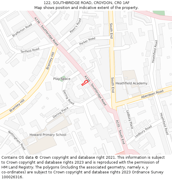 122, SOUTHBRIDGE ROAD, CROYDON, CR0 1AF: Location map and indicative extent of plot