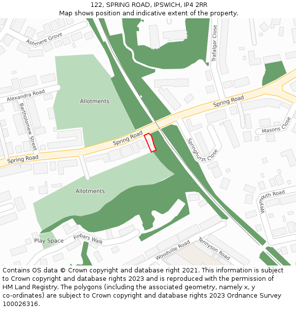 122, SPRING ROAD, IPSWICH, IP4 2RR: Location map and indicative extent of plot