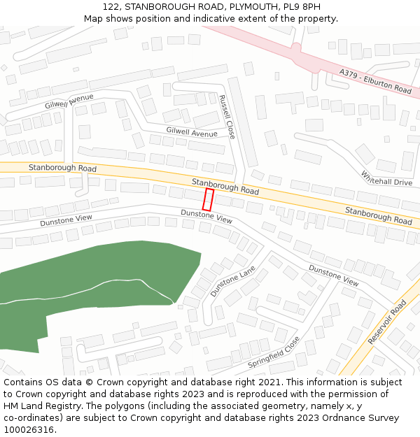 122, STANBOROUGH ROAD, PLYMOUTH, PL9 8PH: Location map and indicative extent of plot