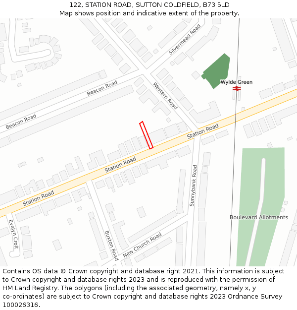 122, STATION ROAD, SUTTON COLDFIELD, B73 5LD: Location map and indicative extent of plot