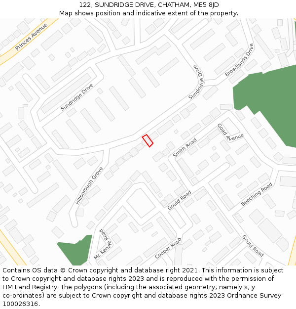 122, SUNDRIDGE DRIVE, CHATHAM, ME5 8JD: Location map and indicative extent of plot