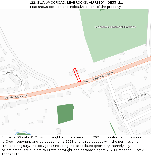 122, SWANWICK ROAD, LEABROOKS, ALFRETON, DE55 1LL: Location map and indicative extent of plot