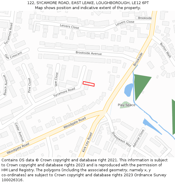 122, SYCAMORE ROAD, EAST LEAKE, LOUGHBOROUGH, LE12 6PT: Location map and indicative extent of plot