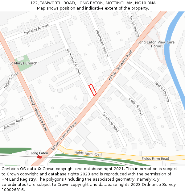 122, TAMWORTH ROAD, LONG EATON, NOTTINGHAM, NG10 3NA: Location map and indicative extent of plot