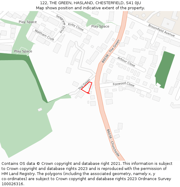 122, THE GREEN, HASLAND, CHESTERFIELD, S41 0JU: Location map and indicative extent of plot