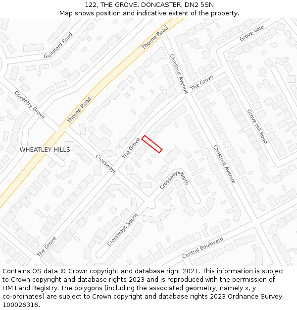 122, THE GROVE, DONCASTER, DN2 5SN: Location map and indicative extent of plot