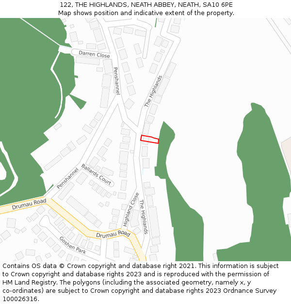 122, THE HIGHLANDS, NEATH ABBEY, NEATH, SA10 6PE: Location map and indicative extent of plot