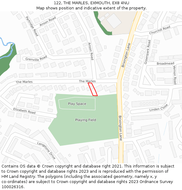 122, THE MARLES, EXMOUTH, EX8 4NU: Location map and indicative extent of plot