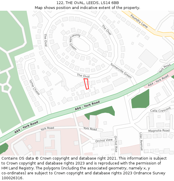 122, THE OVAL, LEEDS, LS14 6BB: Location map and indicative extent of plot