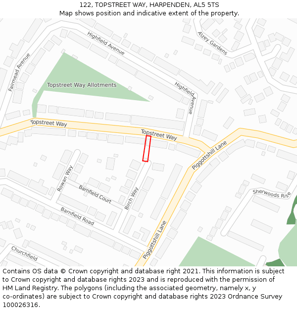 122, TOPSTREET WAY, HARPENDEN, AL5 5TS: Location map and indicative extent of plot