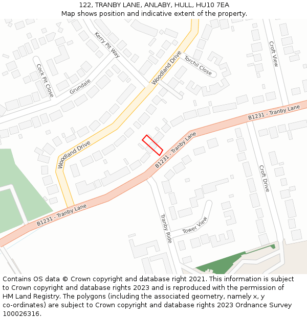 122, TRANBY LANE, ANLABY, HULL, HU10 7EA: Location map and indicative extent of plot