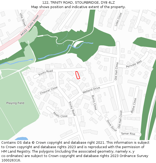 122, TRINITY ROAD, STOURBRIDGE, DY8 4LZ: Location map and indicative extent of plot