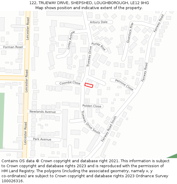 122, TRUEWAY DRIVE, SHEPSHED, LOUGHBOROUGH, LE12 9HG: Location map and indicative extent of plot