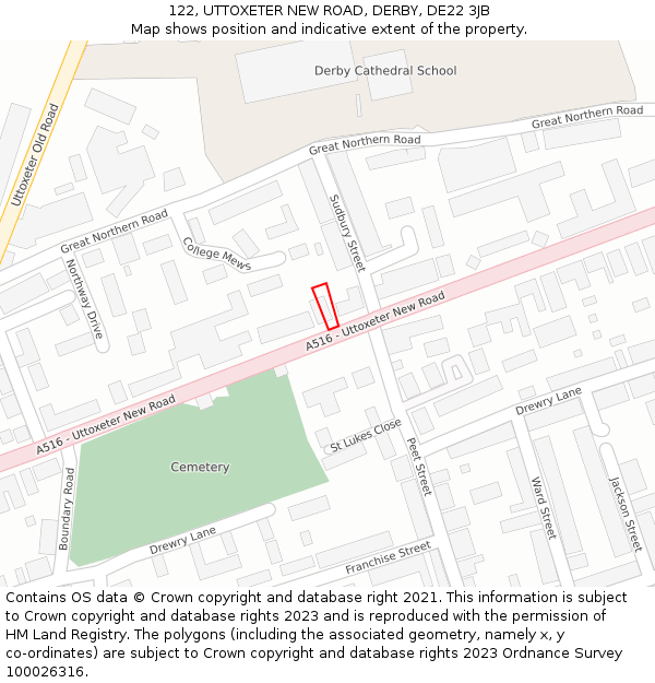 122, UTTOXETER NEW ROAD, DERBY, DE22 3JB: Location map and indicative extent of plot