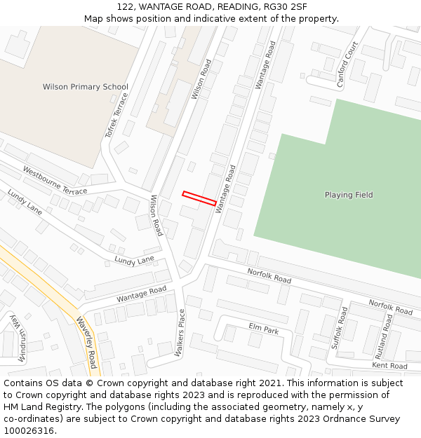 122, WANTAGE ROAD, READING, RG30 2SF: Location map and indicative extent of plot