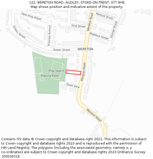 122, WERETON ROAD, AUDLEY, STOKE-ON-TRENT, ST7 8HE: Location map and indicative extent of plot