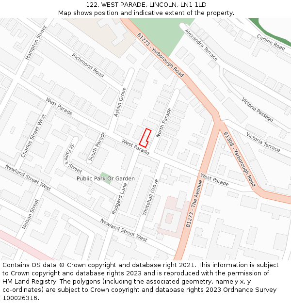 122, WEST PARADE, LINCOLN, LN1 1LD: Location map and indicative extent of plot