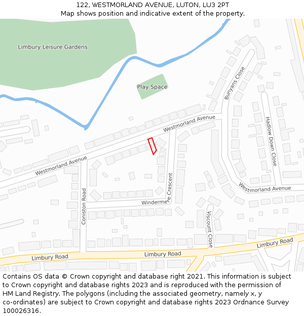 122, WESTMORLAND AVENUE, LUTON, LU3 2PT: Location map and indicative extent of plot