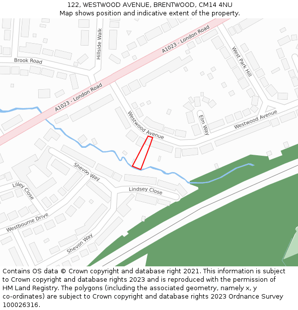 122, WESTWOOD AVENUE, BRENTWOOD, CM14 4NU: Location map and indicative extent of plot