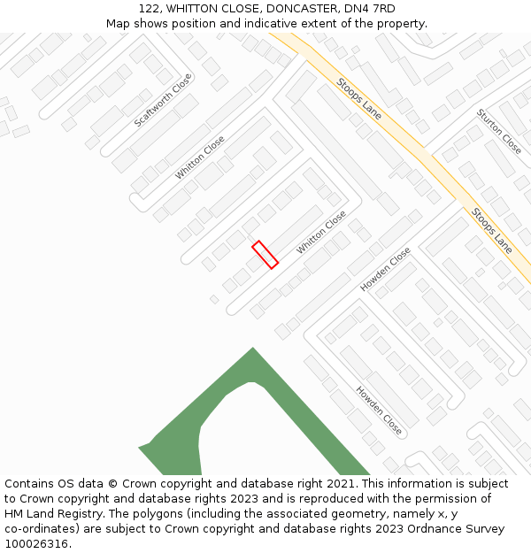 122, WHITTON CLOSE, DONCASTER, DN4 7RD: Location map and indicative extent of plot