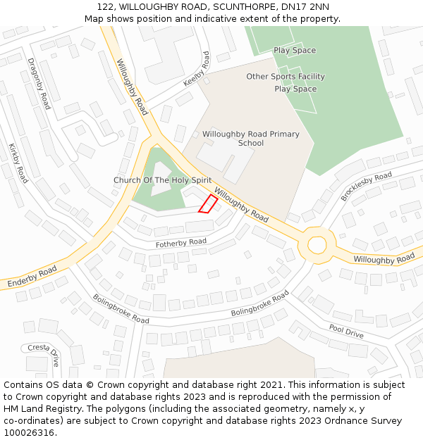 122, WILLOUGHBY ROAD, SCUNTHORPE, DN17 2NN: Location map and indicative extent of plot