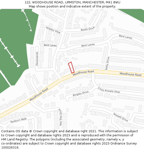 122, WOODHOUSE ROAD, URMSTON, MANCHESTER, M41 8WU: Location map and indicative extent of plot