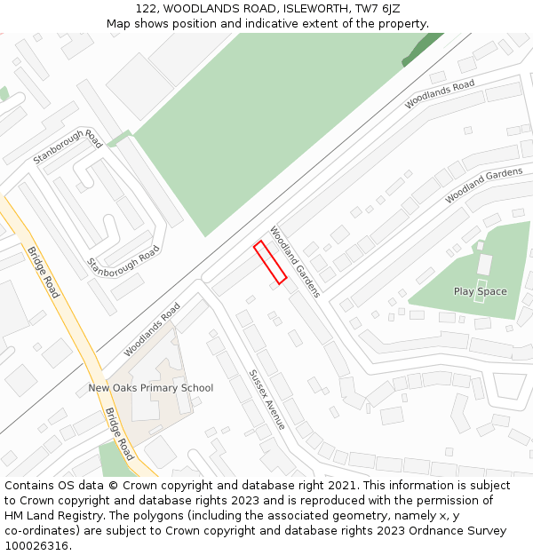 122, WOODLANDS ROAD, ISLEWORTH, TW7 6JZ: Location map and indicative extent of plot