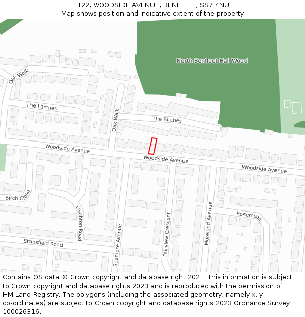 122, WOODSIDE AVENUE, BENFLEET, SS7 4NU: Location map and indicative extent of plot
