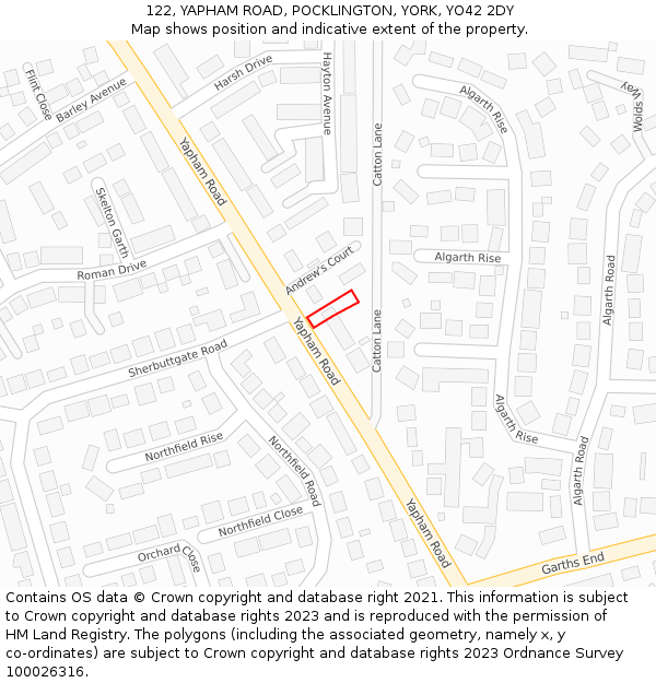 122, YAPHAM ROAD, POCKLINGTON, YORK, YO42 2DY: Location map and indicative extent of plot