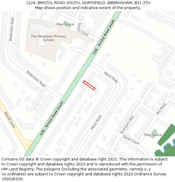 1224, BRISTOL ROAD SOUTH, NORTHFIELD, BIRMINGHAM, B31 2TH: Location map and indicative extent of plot