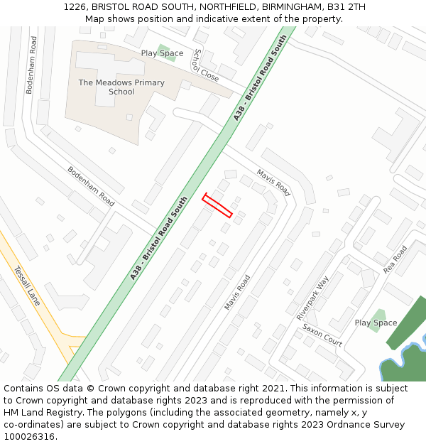 1226, BRISTOL ROAD SOUTH, NORTHFIELD, BIRMINGHAM, B31 2TH: Location map and indicative extent of plot