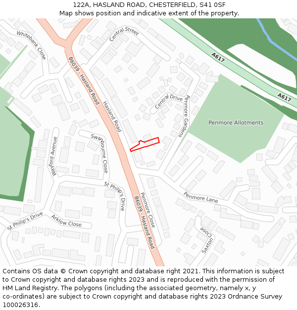 122A, HASLAND ROAD, CHESTERFIELD, S41 0SF: Location map and indicative extent of plot