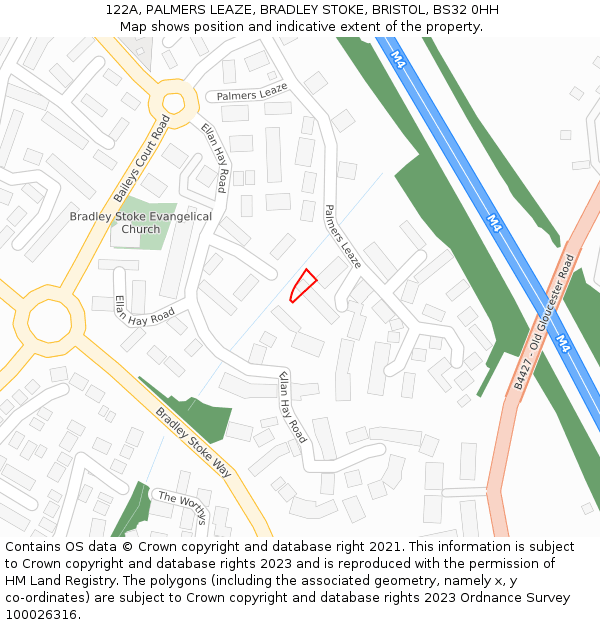 122A, PALMERS LEAZE, BRADLEY STOKE, BRISTOL, BS32 0HH: Location map and indicative extent of plot