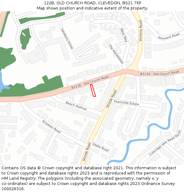 122B, OLD CHURCH ROAD, CLEVEDON, BS21 7XP: Location map and indicative extent of plot