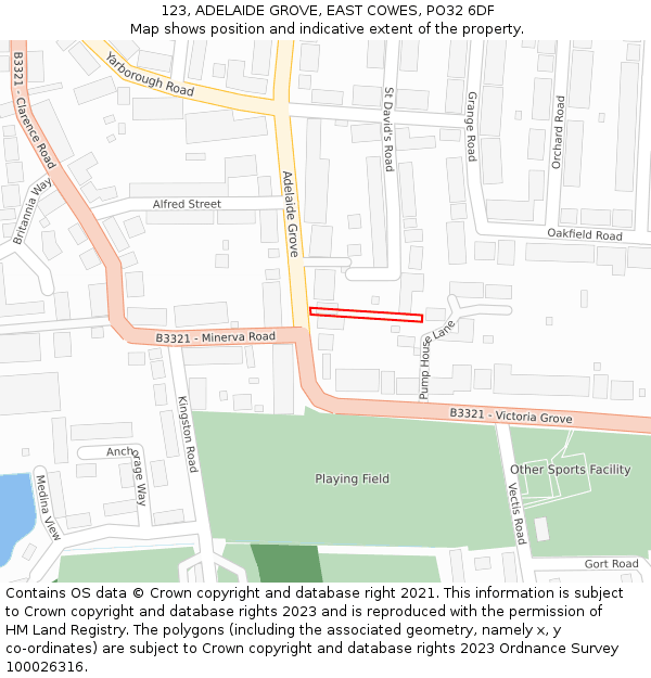 123, ADELAIDE GROVE, EAST COWES, PO32 6DF: Location map and indicative extent of plot