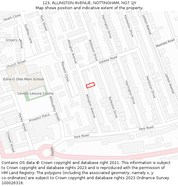 123, ALLINGTON AVENUE, NOTTINGHAM, NG7 1JY: Location map and indicative extent of plot