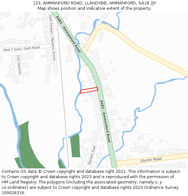 123, AMMANFORD ROAD, LLANDYBIE, AMMANFORD, SA18 2JY: Location map and indicative extent of plot