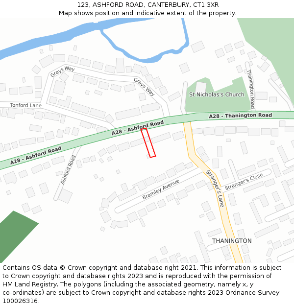 123, ASHFORD ROAD, CANTERBURY, CT1 3XR: Location map and indicative extent of plot