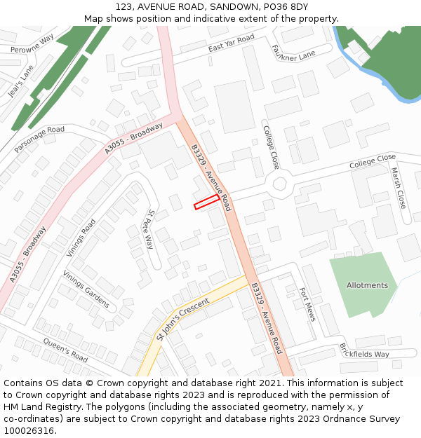 123, AVENUE ROAD, SANDOWN, PO36 8DY: Location map and indicative extent of plot