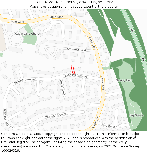 123, BALMORAL CRESCENT, OSWESTRY, SY11 2XZ: Location map and indicative extent of plot