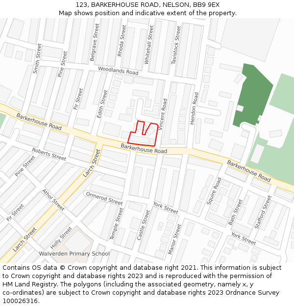 123, BARKERHOUSE ROAD, NELSON, BB9 9EX: Location map and indicative extent of plot